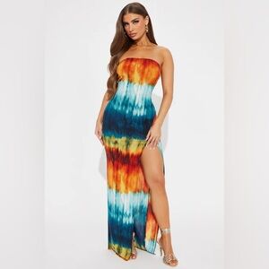 Multicolor Strapless Maxi Dress